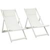 Set van 2 Opvouwbare Aluminium Ligstoelen met Verstelbare Rugleuning in 5 Posities Hoofdsteun 60x100x85 cm Wit