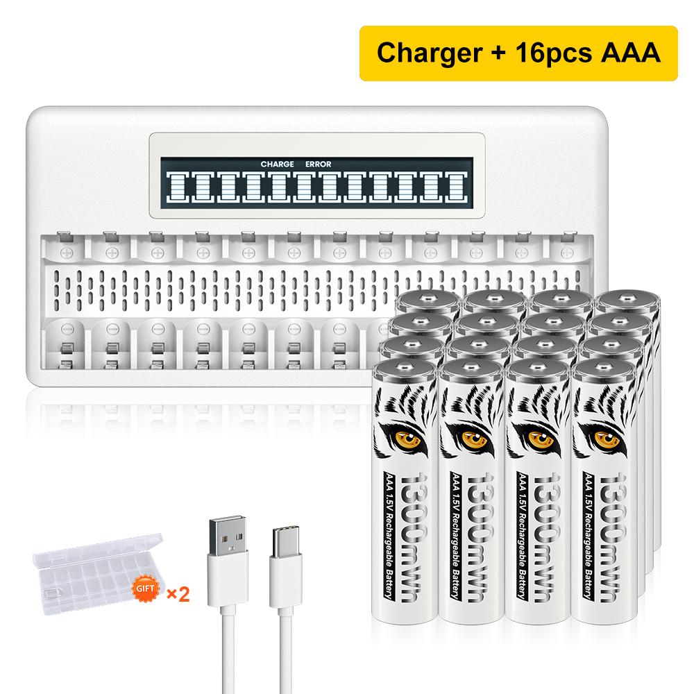 PALO 4-20pcs Rechargeable AA Batteries 1300mWh Li-Ion HR03 with LCD USB Battery Charger for Toys, Remote Controls
