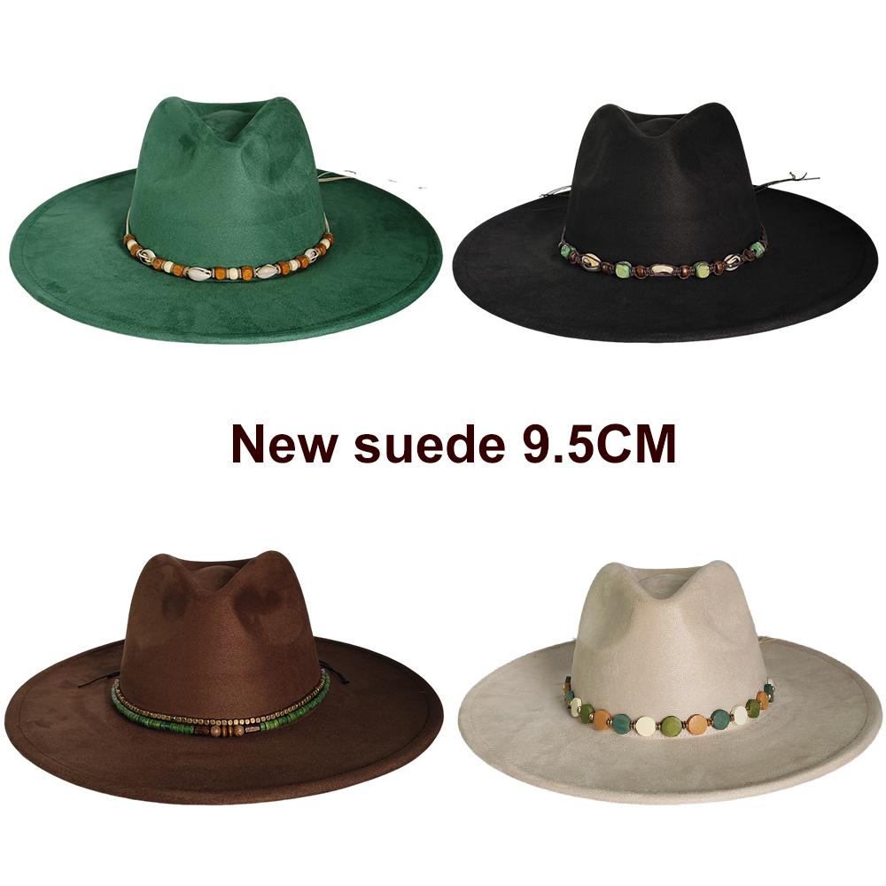 2025 Colorful Suede Wide Brim Felt Fedoras Hat for Women Men Church Jazz Cap Panama Denim Hat Wholesale Sombrero Hombre