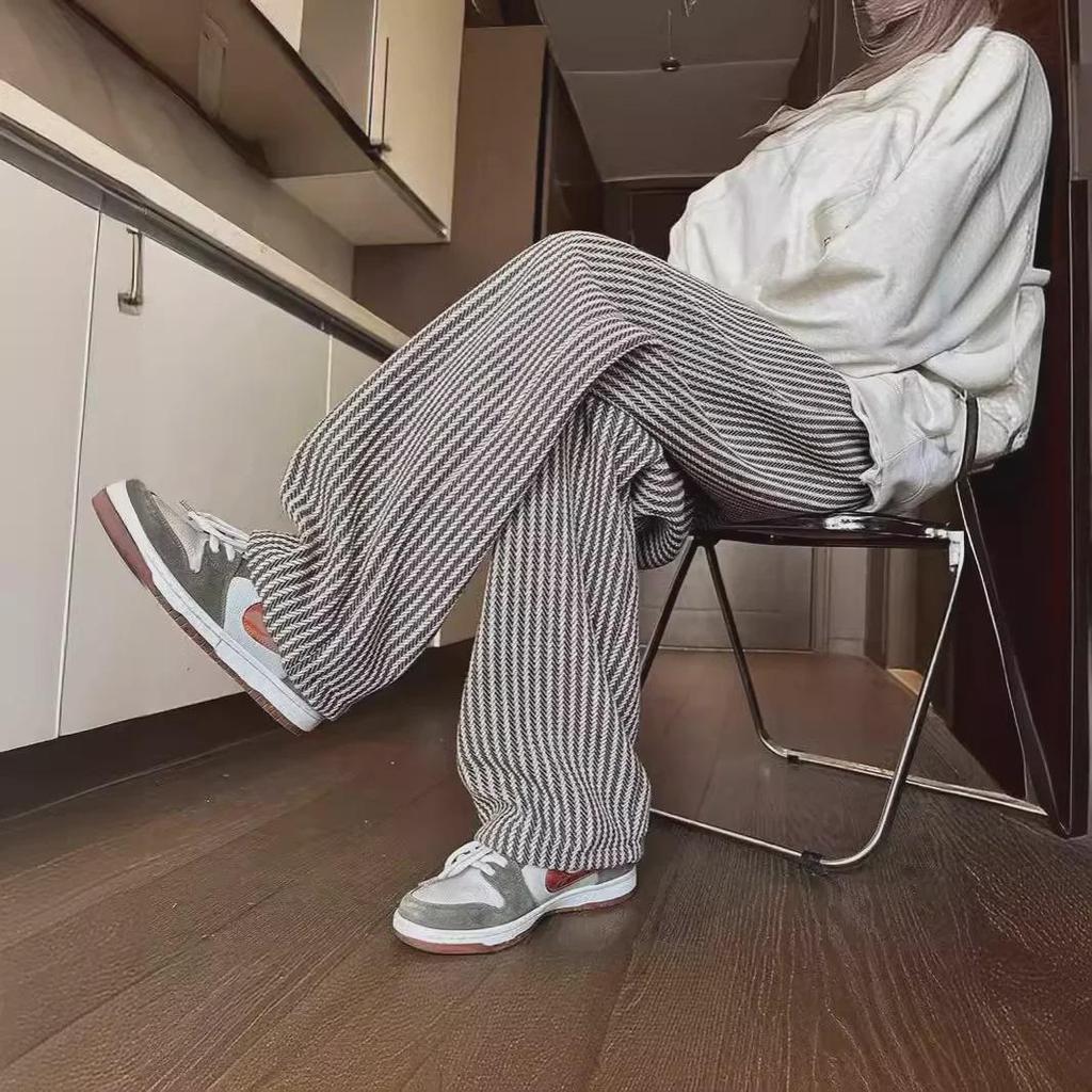 American Retro Black Vertical Striped Oversized Casual Wide-Leg Pants