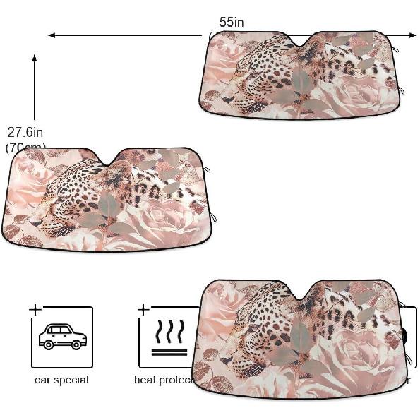 Nander Sexy Leopard Print With Red Lips Car Windshield Sun Shade - Blocks Heat and UV Rays Sun Visor Protector, Foldable Sun Shield Keeps Your