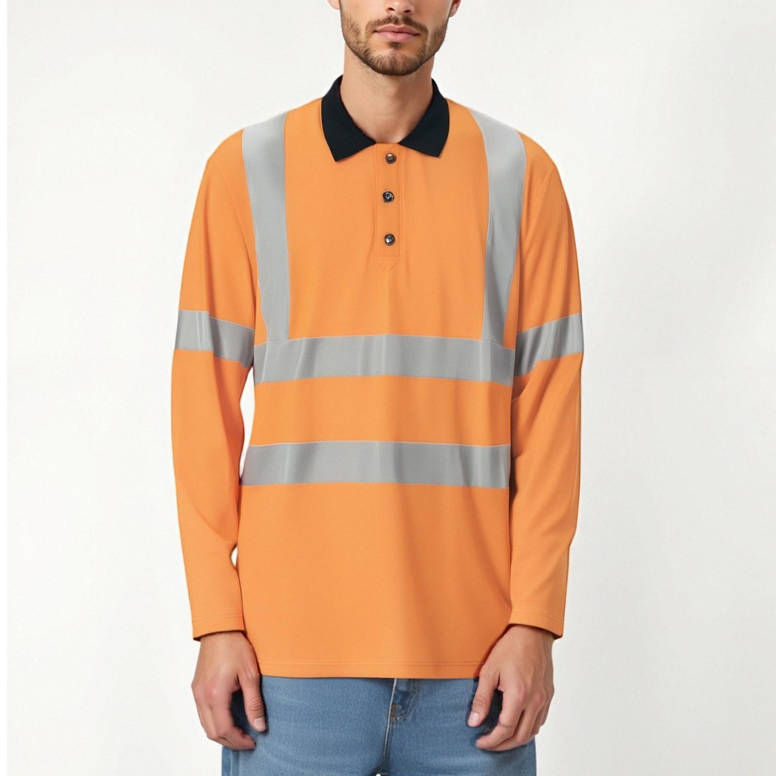 

Мужская быстросохнущая светоотражающая рубашка с лацканами для строительства, охраны окружающей среды, труда и строительства XXL шафрановый