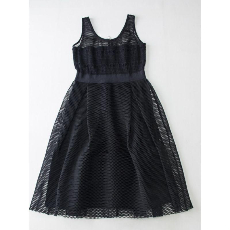 Socialite Temperament Hepburn Style Mesh Hollow Sleeveless Waist Hugging Slimming Dress Expansion Skirt Black Dress