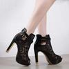 Sexy Mesh Fabric Platform High Heels Boots Sandals Women Peep Toe Nightclub Party Stiletto Female Shoes