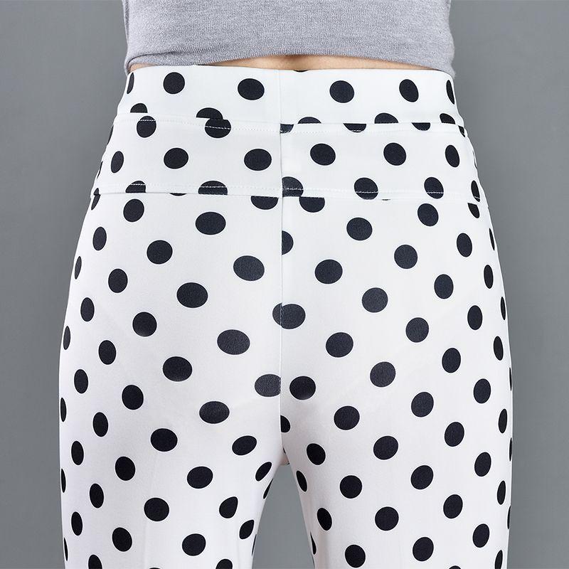 Japanese Style Sweet Summer Pants New Women Elastic High Waist White Polka Dot Pockets Fashion Office Lady Slim Flare Trousers