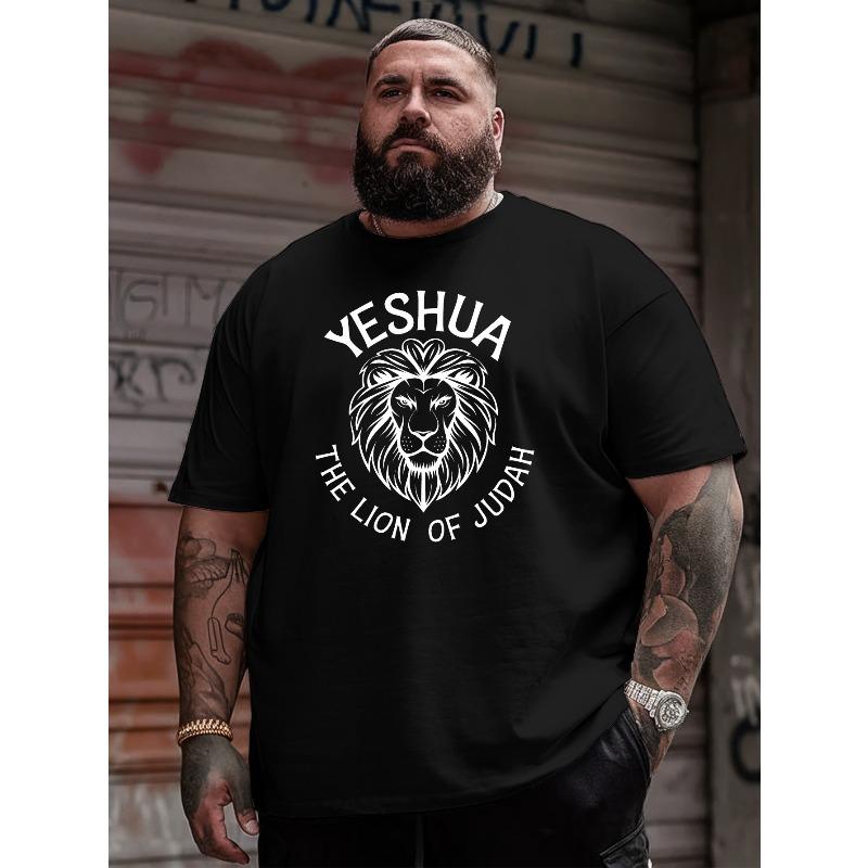 European Size Yeshua The Lion of Judah New Oversized Short-Sleeve T-Shirt Featuring American Style, Printed Loose-Fitting Shirt for Larger Men