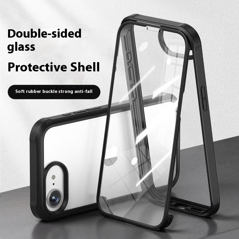 

For iPhone 16e Case Double-Sided Tempered Glass+Silicone+TPU Phone Cover Red