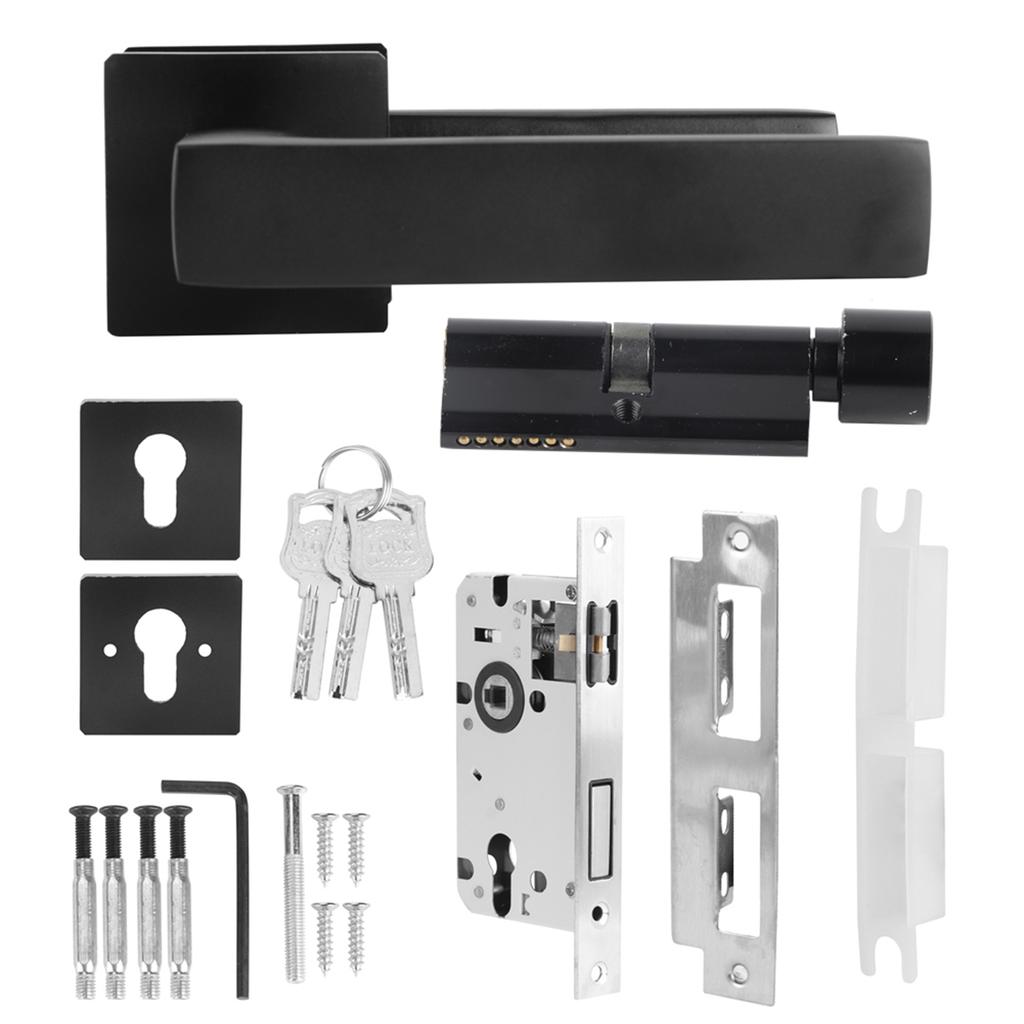 Adjustable Simple Black Lock Cylinder Handle Set KeyedLocking Door Knob Accessory