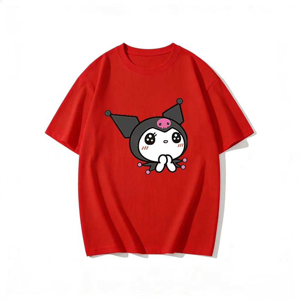 2026 Kuromi Tee Soft Cotton Short Sleeve Crew Neck Cute Print Lightweight Summer Top for Women Daily Casual Wear
