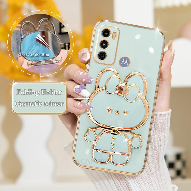 Luxury Plating Mirror Holder Case For Motorola Moto G60 G20 G30 G10 G22 G52 G13 G23 G50 G9 Silicone Stand Cover