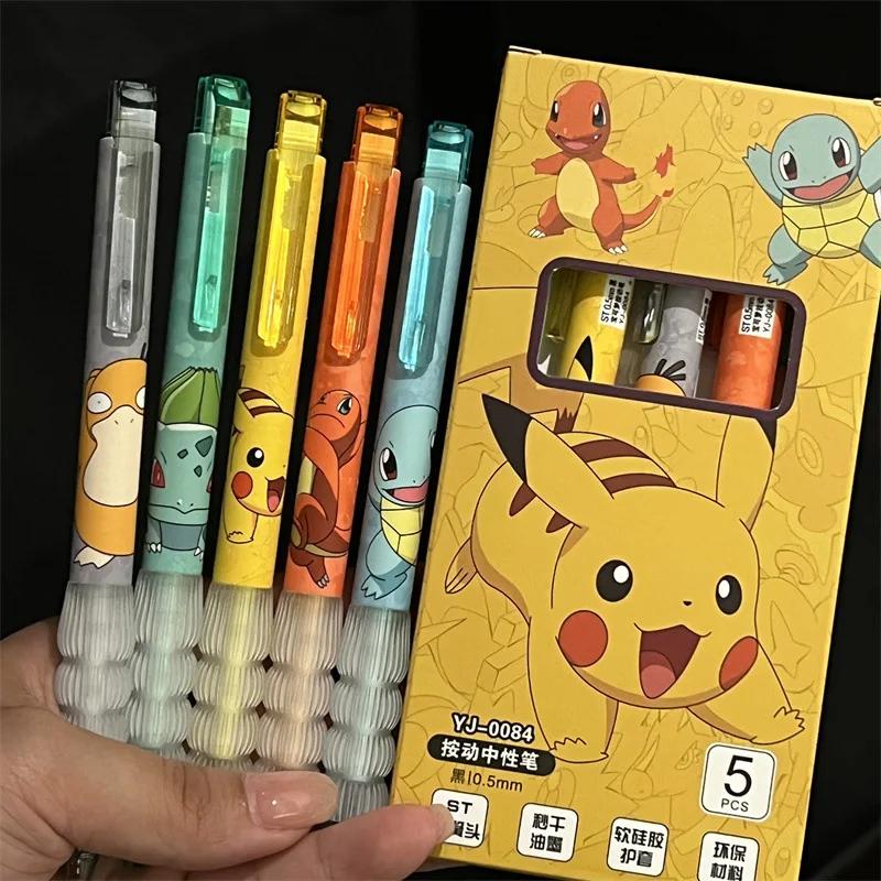 5pcs Pikachu Gel Pen Set Pokemon Ballpoint Pen Cartoon Printing Writing Pen Students Stationery Office Supplies For Kids Gift