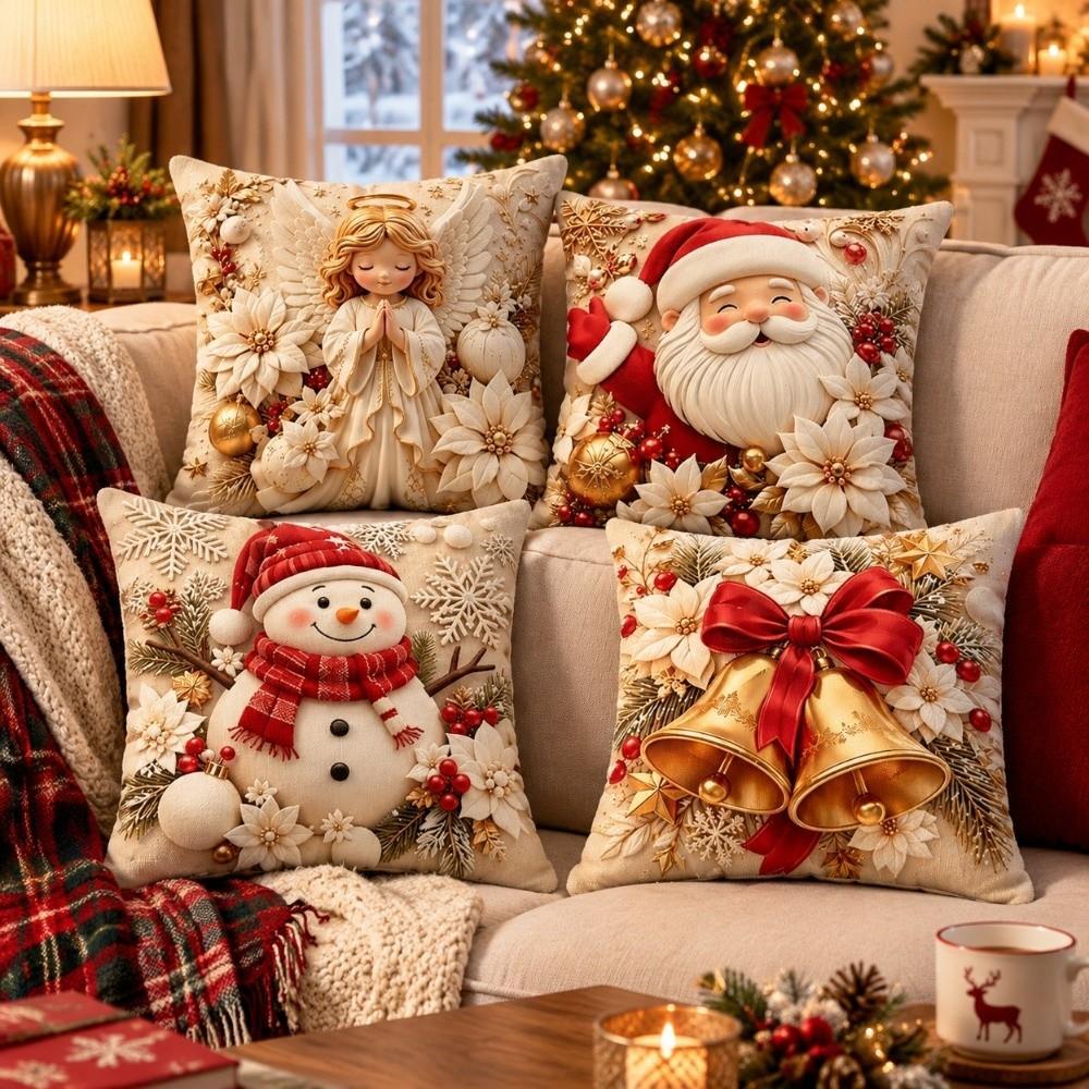 4PCS Elk Throw Cushion Case New Year Xmas Pillowslip Home Decor Santa Pillow Cover Sofa