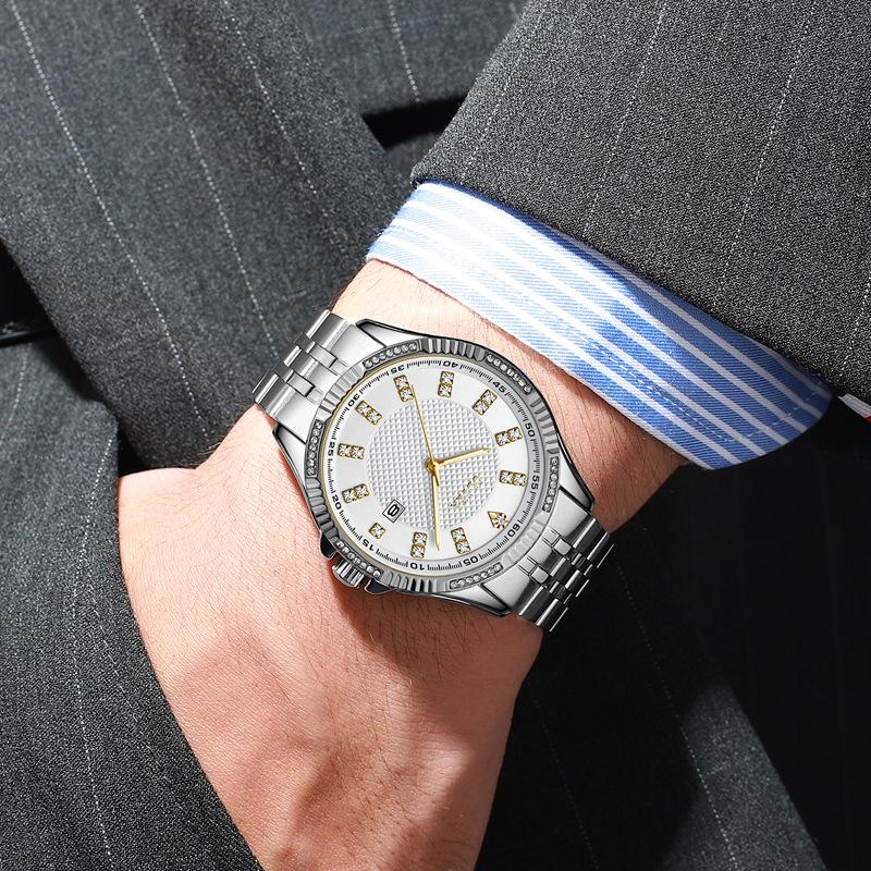 Top Brandneue Leuchtende Herrenuhr Massives Stahlband Wasserdicht Herrenmode Diamantband Kalender Lässige Schlichte Uhr Herren