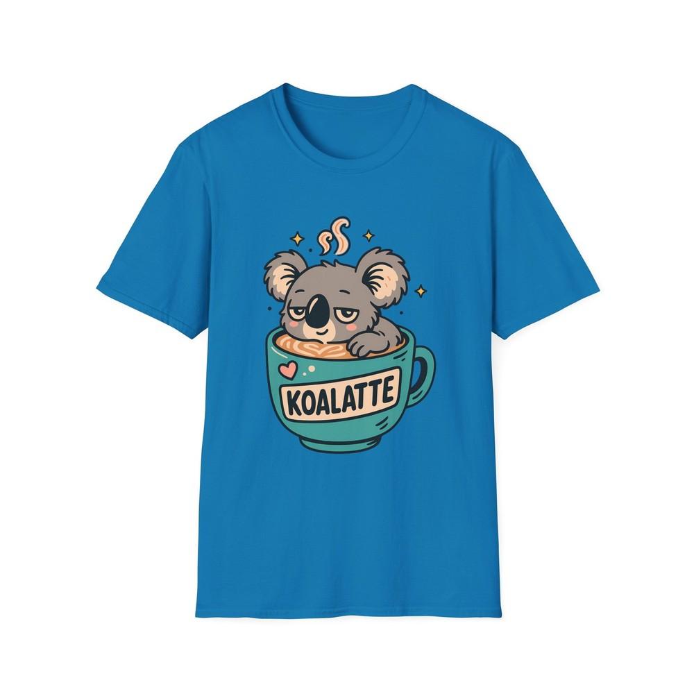 Unisex Softstyle T-Shirt Sleepy Koala Latte Foam Teal Mug Funny Comic