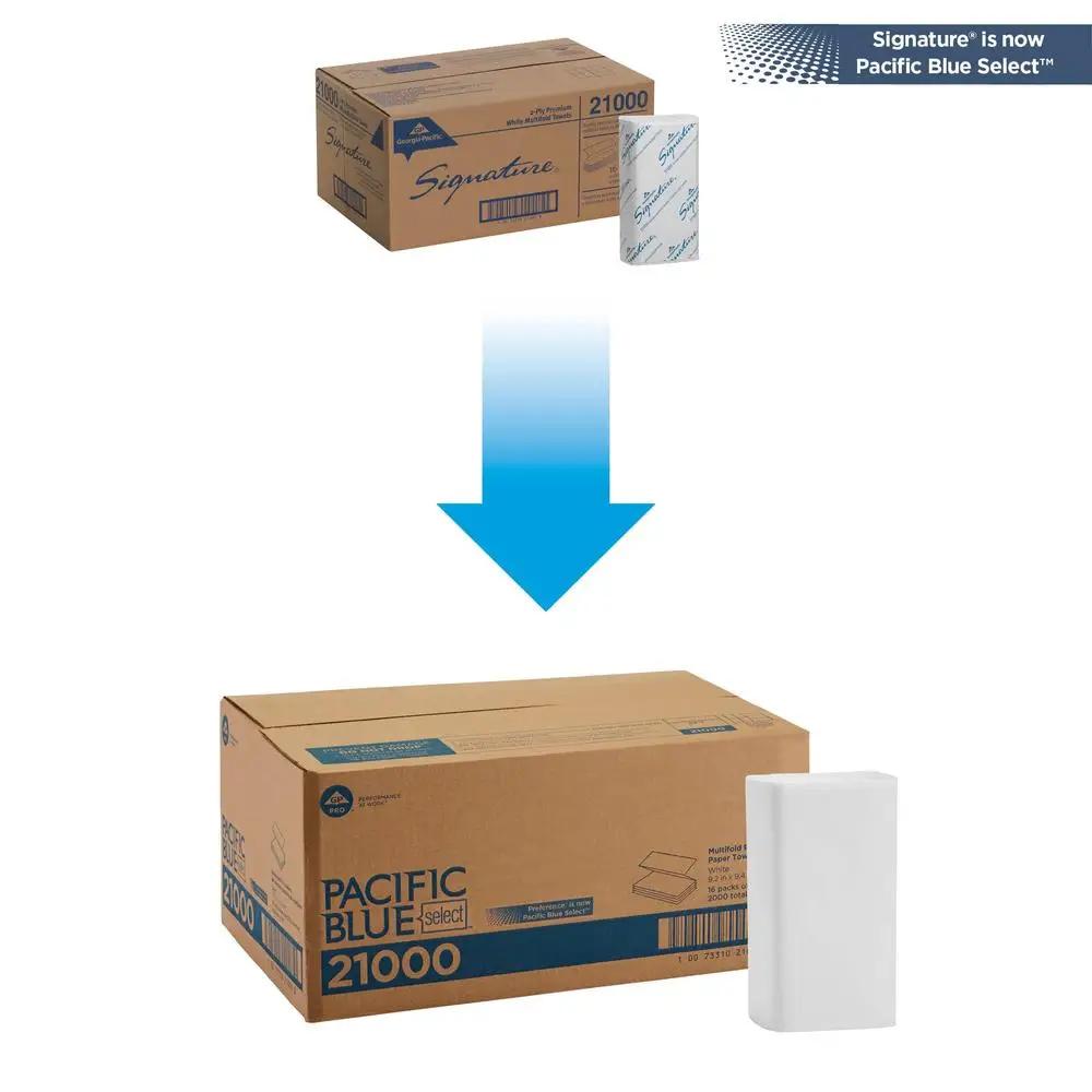 Blue Select Multi-Fold 2 Ply Paper Towel 9 1/5 X 9 2/5 White Absorbency Hand Drying Elegant Design Multipurpose 2000 Towels CT