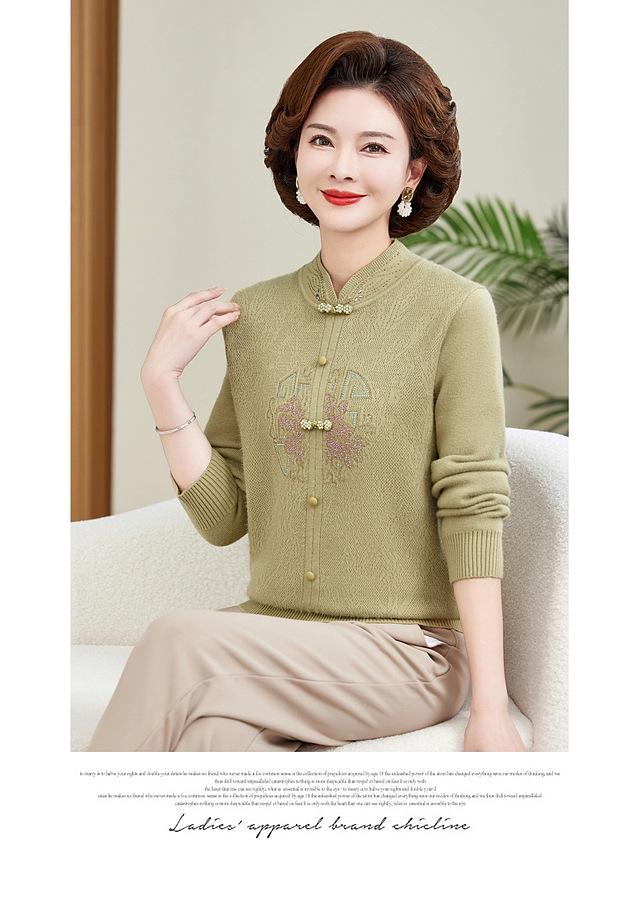 Autumn/Winter Velvet-Lined Qipao Sweater for Middle-Aged Women