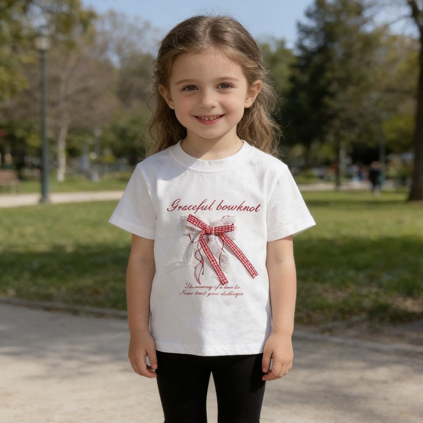 Girls Ruffled Bow Short Sleeve T Shirt Summer Cotton Princess Top 90