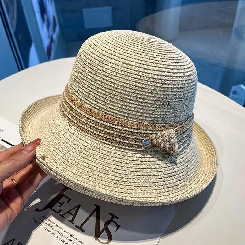 WTEMPO Women's Versatile Soft Elegant Casual Foldable Summer Straw Hats Wide Brim Solid Color Outdoor Sunscreen Hats