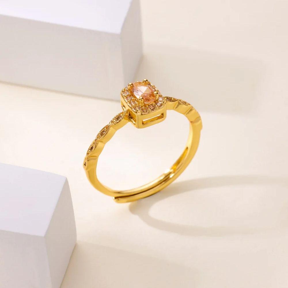 Pink Zircon Stainless Steel Ring for Women 18K Gold-plated Anti Fading Open Ring Wedding Jewelry Prom Accessories Christmas Gift