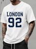 Unisex Summer Light Blue Crew Neck Tee LONDON 92 Print Casual Short Sleeve Daily Basic Athletic Chelsea UK Fashion T Shirt