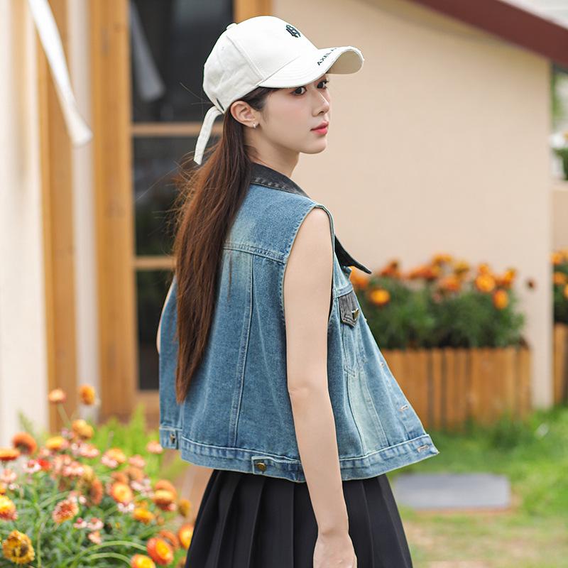 Women's Trendy Short Denim Vest with Pockets