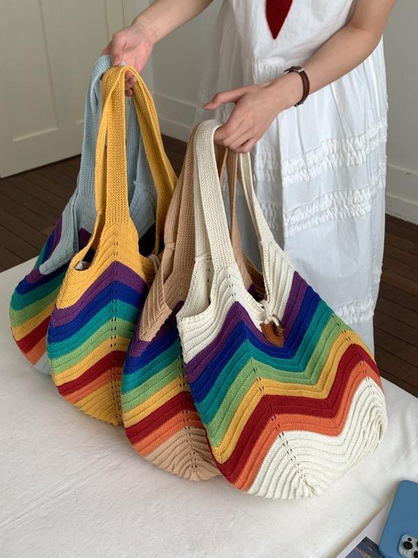 Knit Tote Bag For Women With Large Capacity And Hollow Design For Daily Use