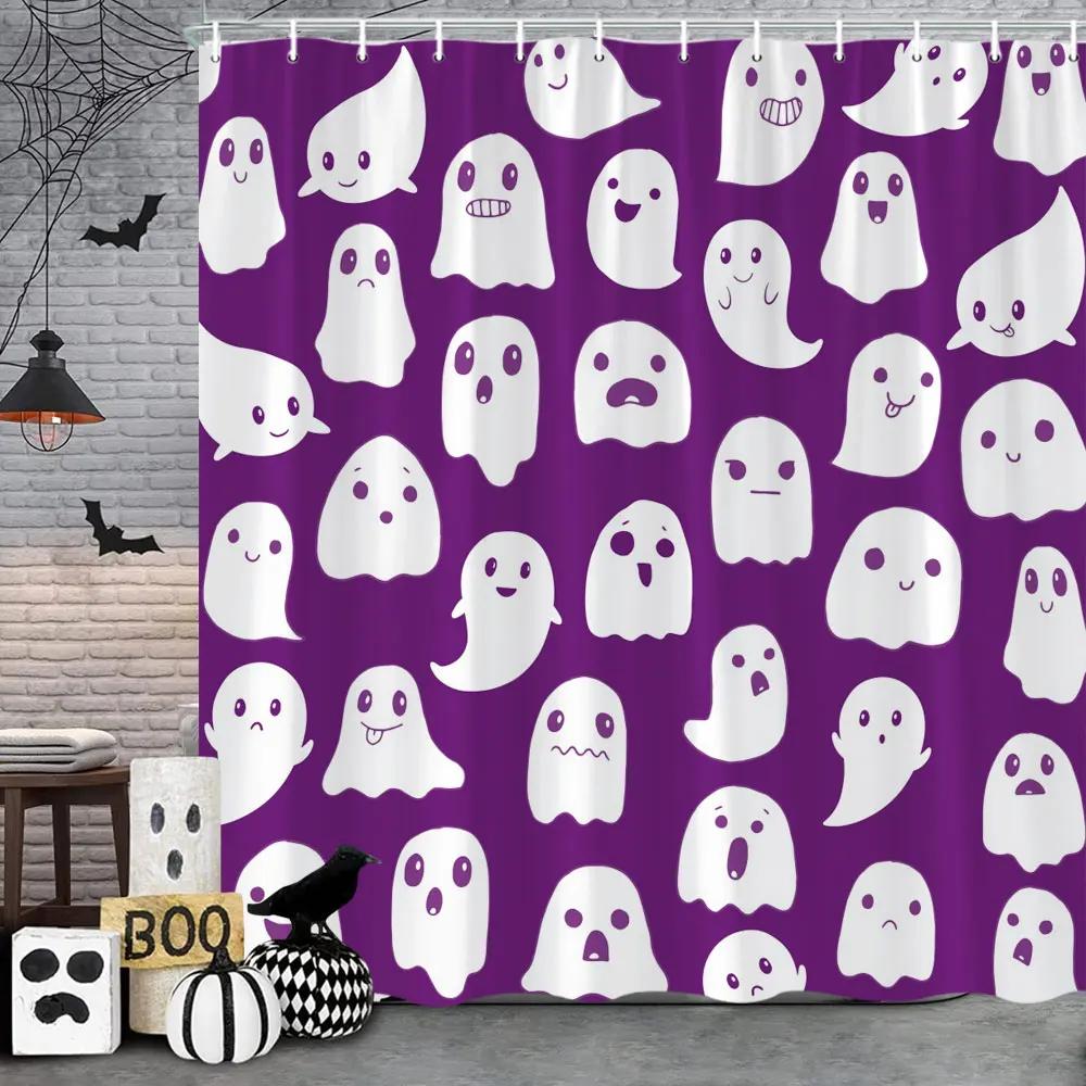 Halloween Shower Curtain Skulls Bats Blood Handprints Horror Ambience Holiday Gift Polyester Fabric Bath Curtains Bathroom Decor