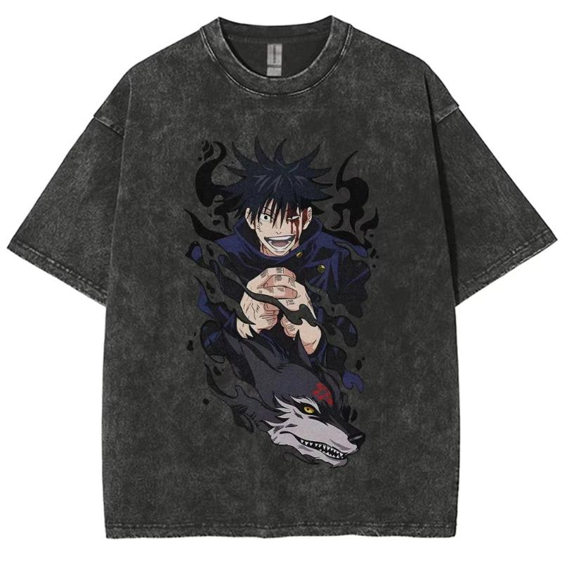 

Jujutsu Kaisen Megumi Fushiguro Divine Dogs Vintage Washed Oversized Black T-Shirt | Anime Fan Unisex Streetwear Tee L