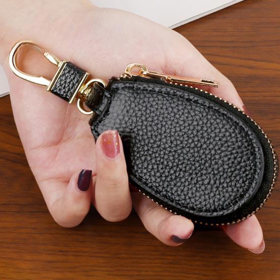 Faux Leather Car Key Case with Hanging Buckle Keyring Chain Portable Remote Key Fob Holder Zipper Bag Protector Pouch Wallet CLE