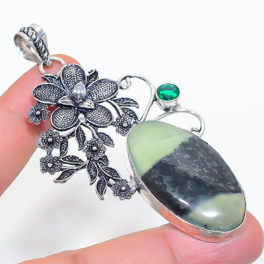

Natural Nephrite, Diopside 925 Sterling Silver Jewelry Pendant 3.27 z3G00