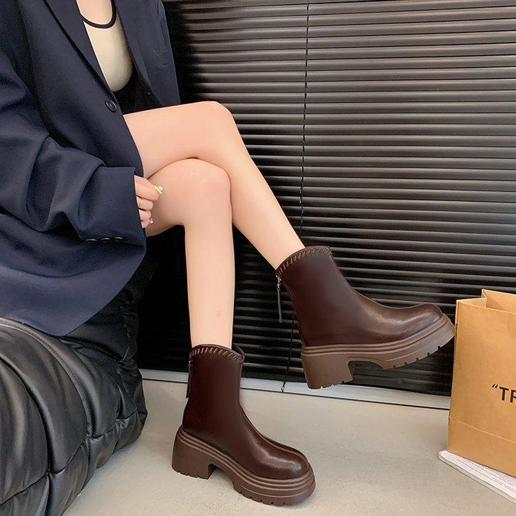 Leather Platform Martin Boots Women's Autumn 2025 New Black Heightening Boots Women's Fashion Casual Leather Short Boots