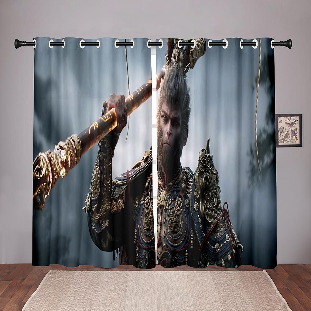 3D Game Black Myth WUKONG Pattern Curtains 2 Panels Young People Game Lovers Living Room Bedroom Esports Room Decor