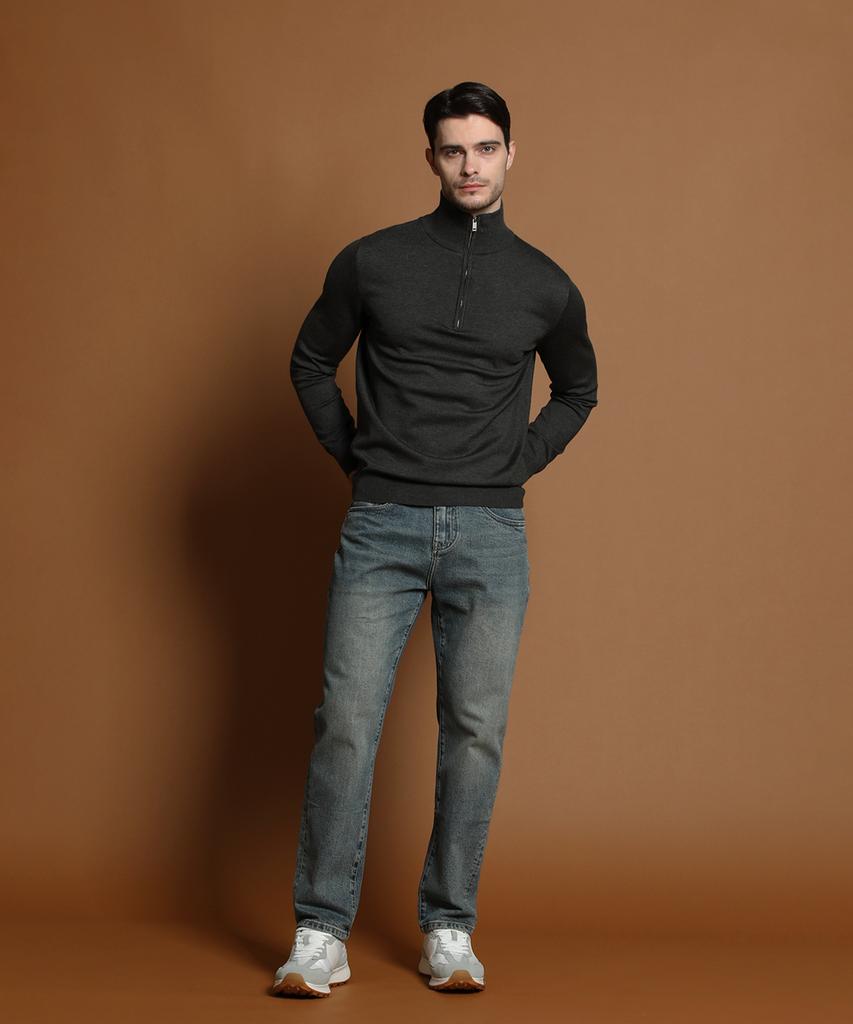PANICALE Dark Gray Soft Half-Zip Knit