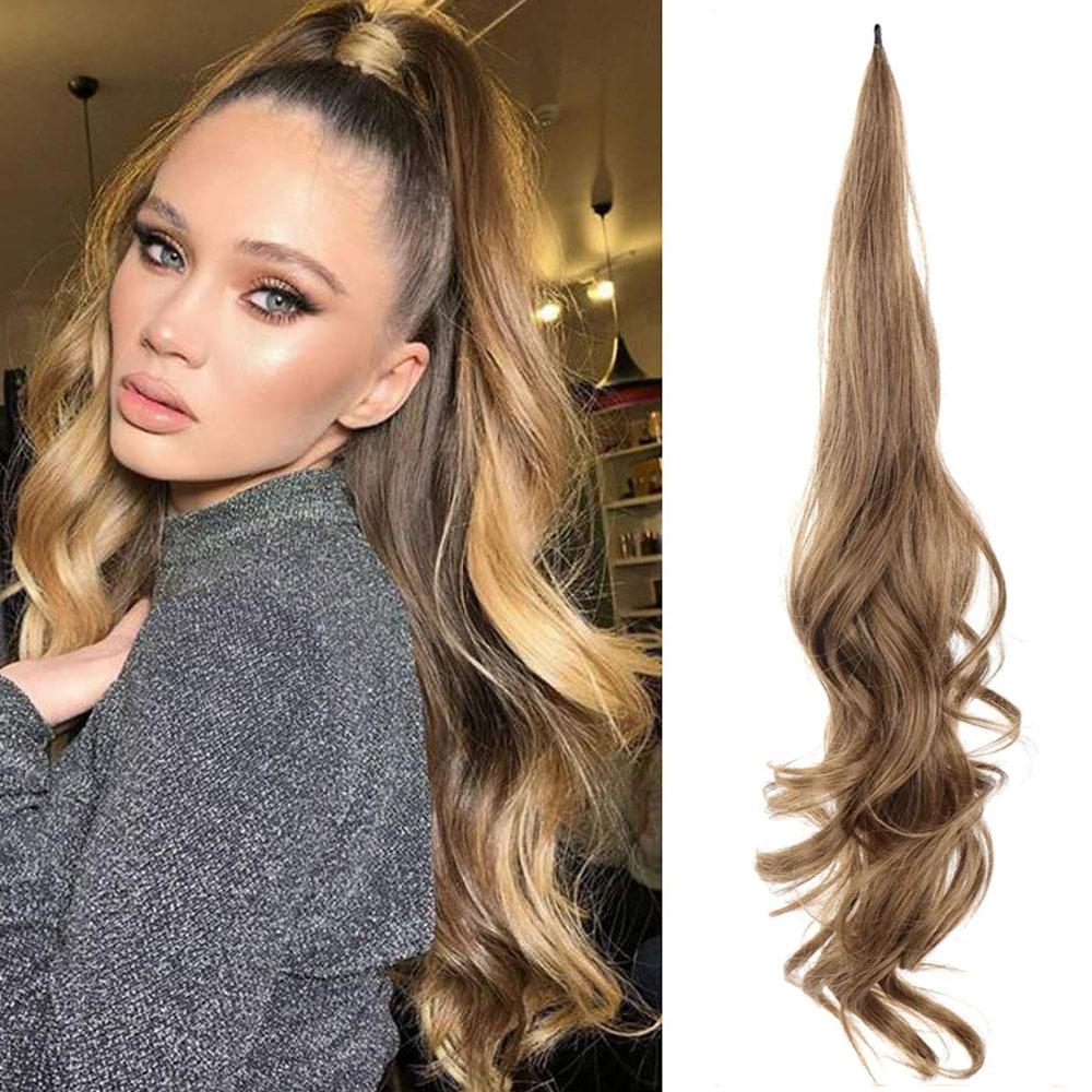 32 palcové elastické predlžovanie vlasov do chvosta s dlhým zmiešaným blond čiernym chvostom pre ženy na každodenné použitie