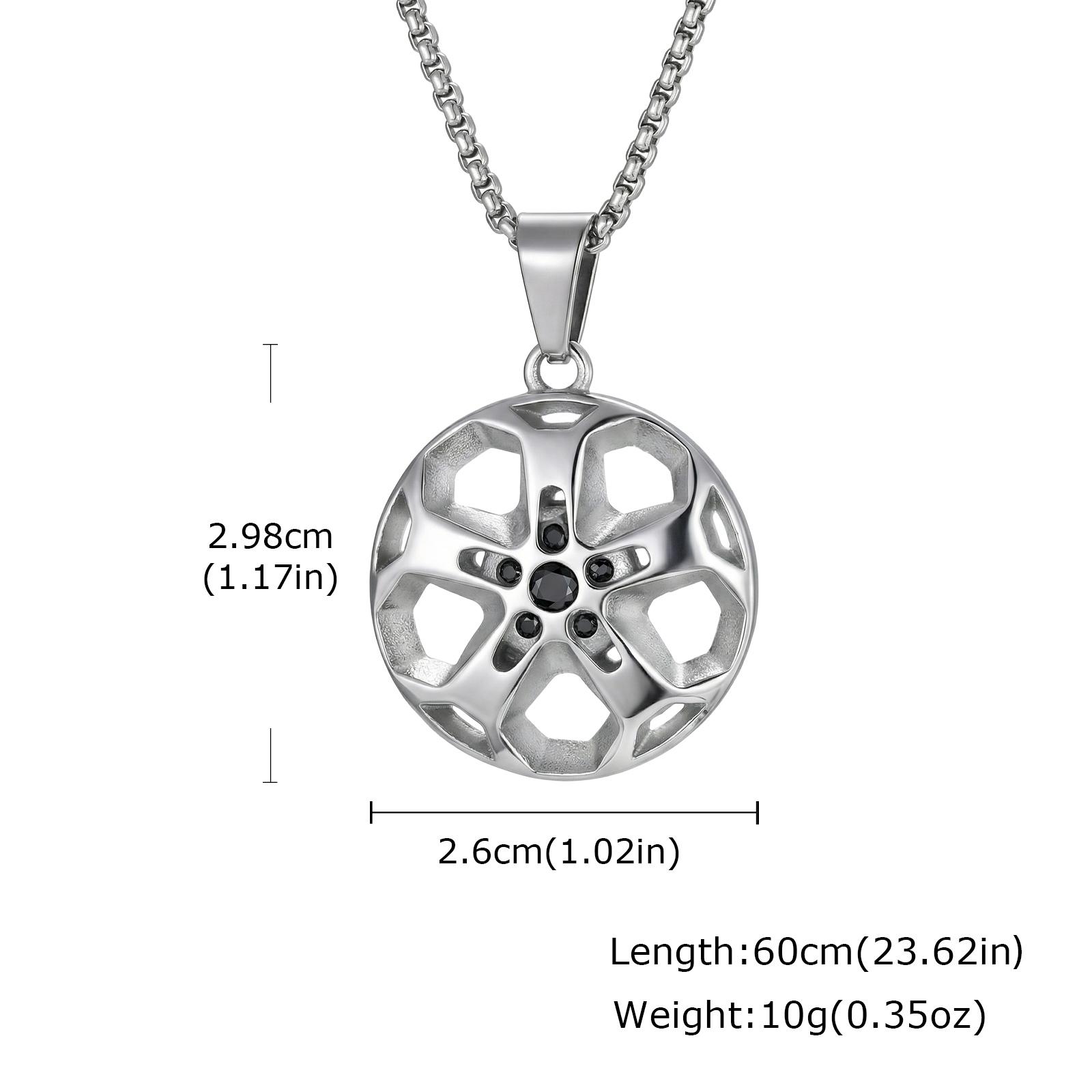 

Creative Unique Wheel Hub Pendant Necklace Inlaid Cubic Zircon Stainless Steel Necklace Fashion Punk Jewelry for Men Gift 50cm