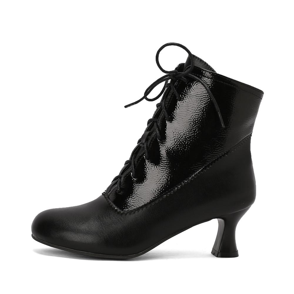 Autumn New Lace Up Ladies High Heel Shoes Strange Steampunk Boot Victorian Ankle Boots Women Round Toe Side Zip Short Boots