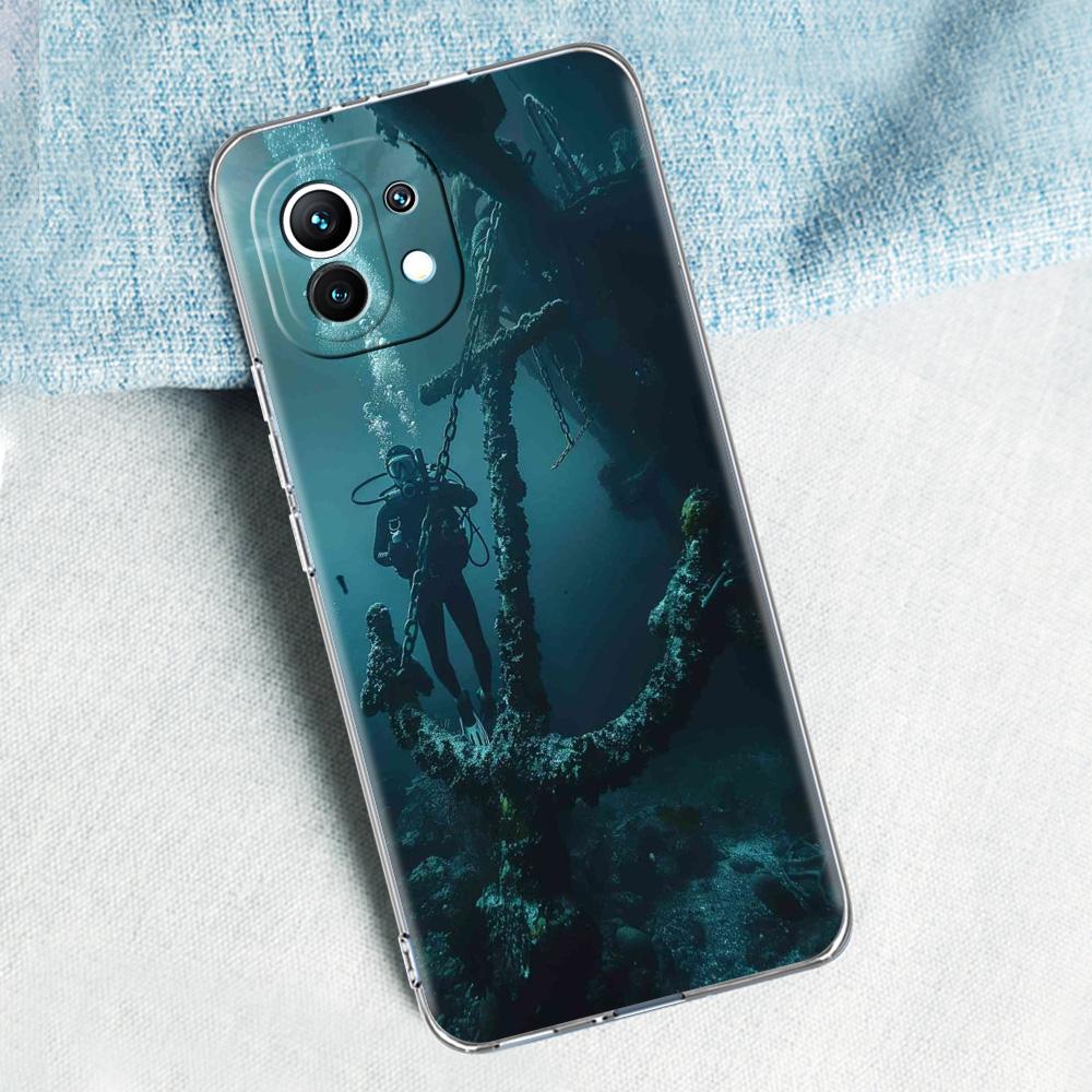 Phone Case For Xiaomi Mi 15 14 13 12 11 Lite 15T 13T 12T Pro Poco X7 X6 X5 Pro 5G X3 NFC F7 F6 F5 Clear Cover Scuba Diving