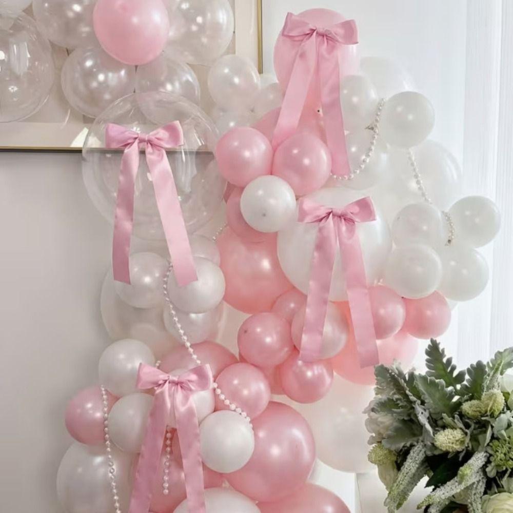 Faux Pearl Bowknot Banner Hanging Pendant Reusable Bow Beaded Garland Birthday Decor