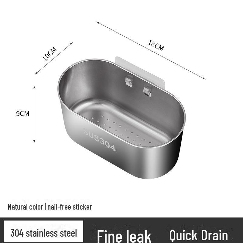 New 304 Stainless Steel Multi-Function Sink Drain Basket with Filter & Hanging Rack