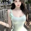 Mint Green Three-dimensional Flower Suspender Dress Women's Summer Vacation Wind Waist Pure Desire Slim Hip Fish Tail Dress
