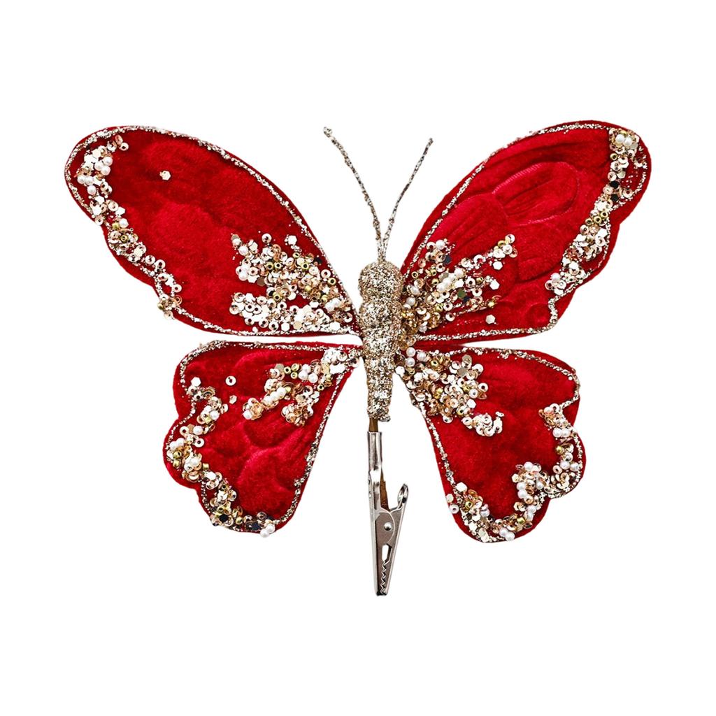 Christmas Tree Gold Powder Decorations, High-end Fabric Sequins, Simulated Butterfly Pendants, Christmas Floral Accessories