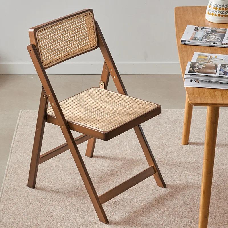 Foldable Dining Chair Bamboo Portable Modern Comfortable Dining Chairs Minimalist Relaxing Rattan Chair Home Interior Furniture