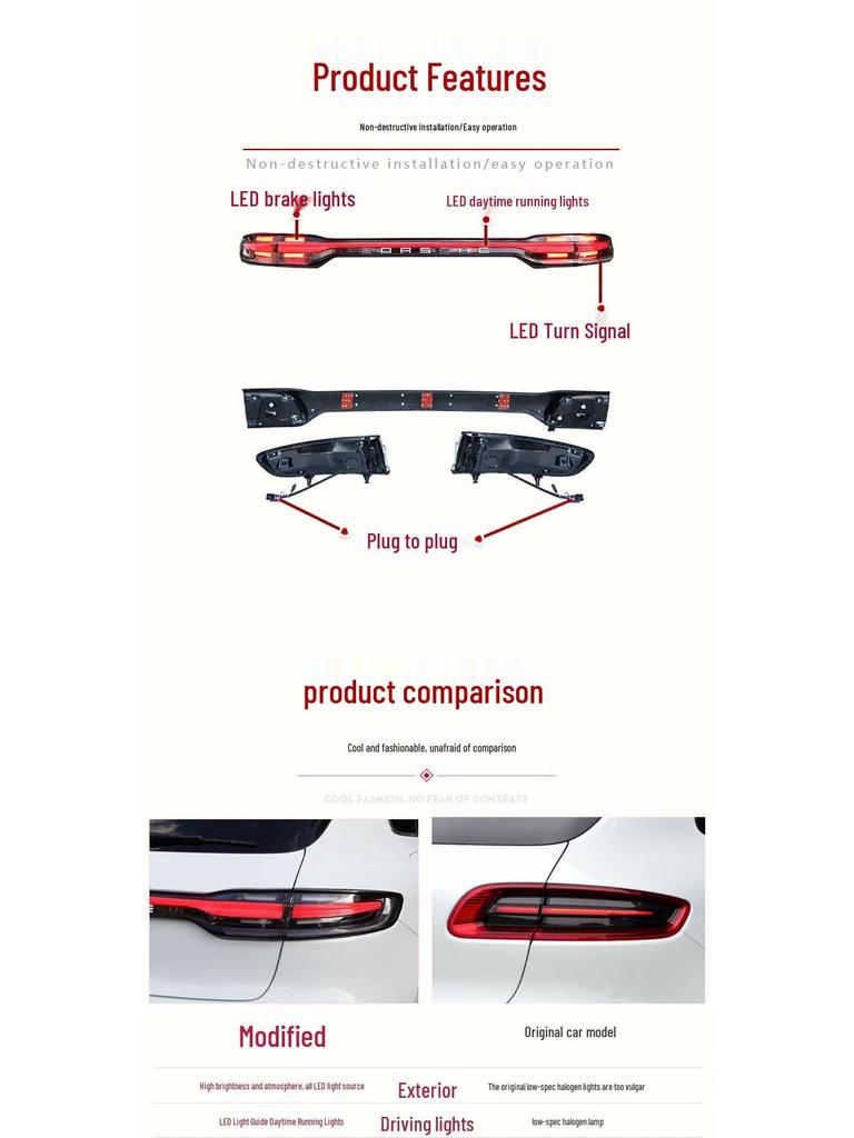 Світлодіодний наскрізний задній ліхтар з динамічним покажчиком повороту для Porsche Macan 2014-2017.