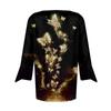3/4 Sleeve Shirts For Women Pattern Print Graphic Tees Blouses Casual Plus Size Basic Tops Pullover