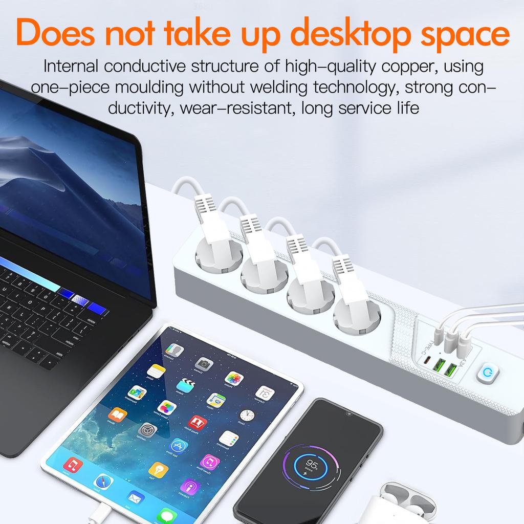 Priză multiplă cu protecție la suprasarcină, priză multiplă cu 4 prize AC, 4 porturi USB-A, 2 porturi USB-C, filtru de rețea pentru casă