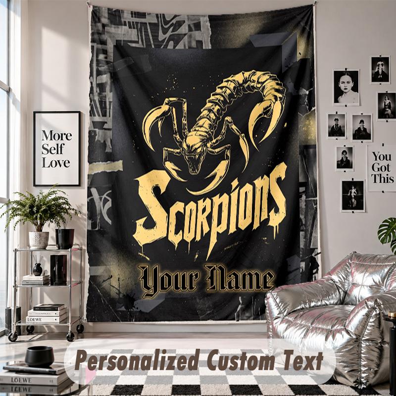 Wall Hanging Tapestry With Custom Name & Text, Scorpions Decorative Tapestry For Bedroom