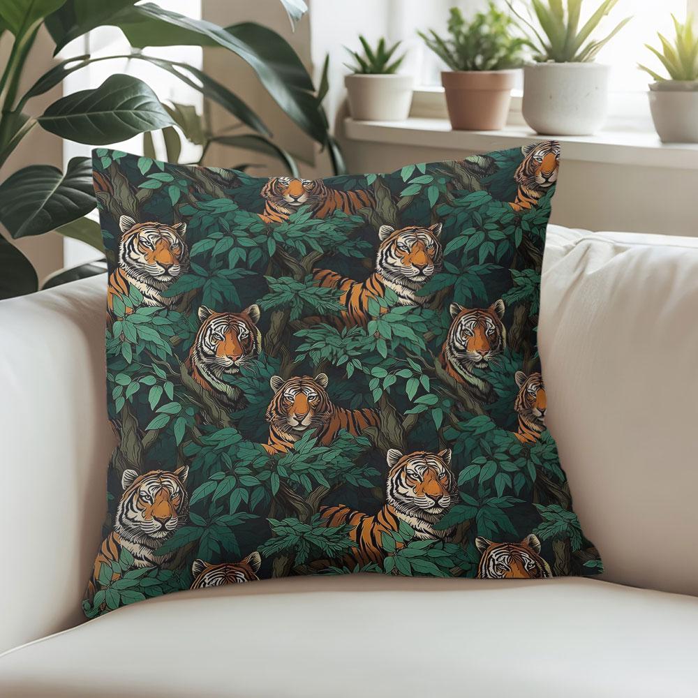 Tiger Canopy square Jacquard Pillow Cover for Sofa Office Waist Cushion Cover Home Decorative Pillowcase