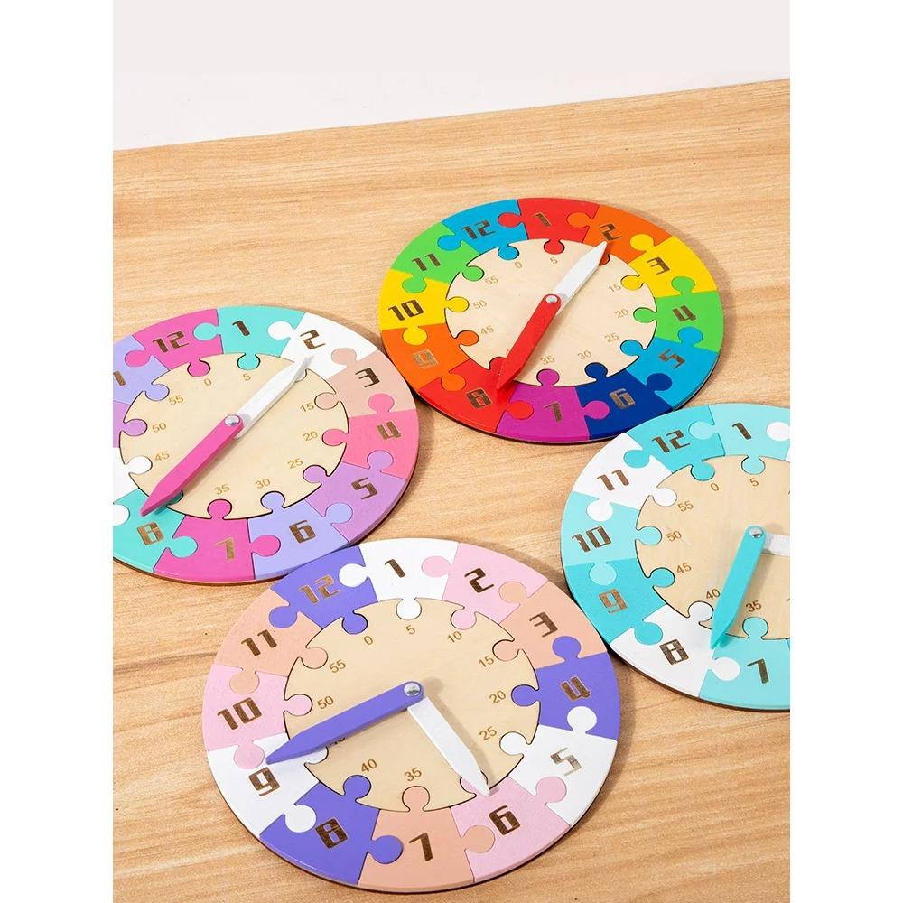 Montessori Children Clock Wooden Time Learning Puzzle Clock for Children Early Education Hour Minute Cognition Teaching Aids