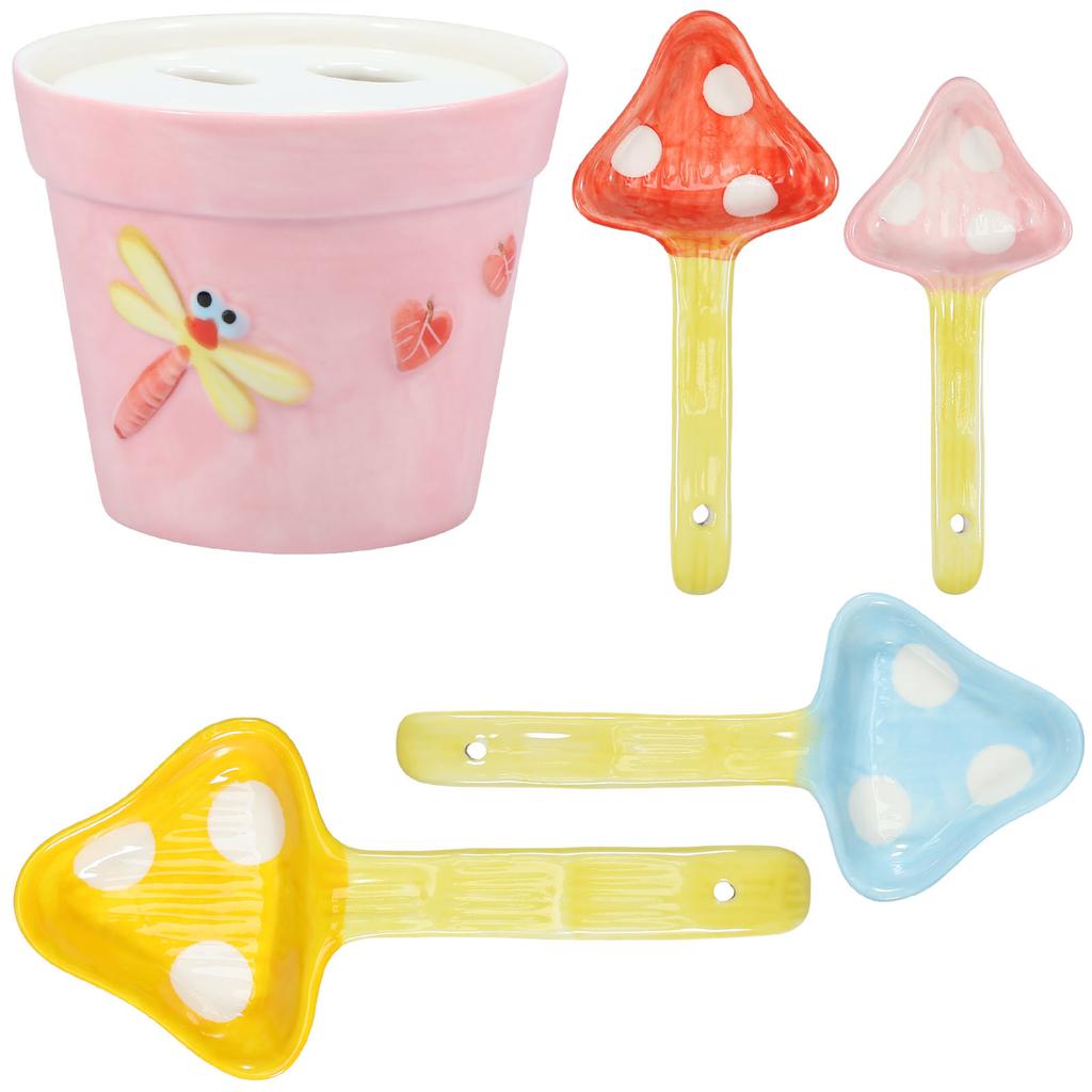 4Pcs Ceramic Cactus Measuring Spoons Set Adorable Functional Kitchen Utensils with Holder Cup Home Ornament Measuring Cup4
