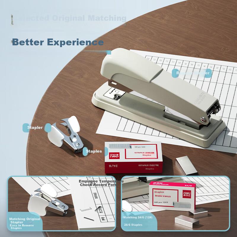 Deli Stapler Three-Piece Combination Set (Stapler, Staples, Staple Remover) Stapler, White 0359